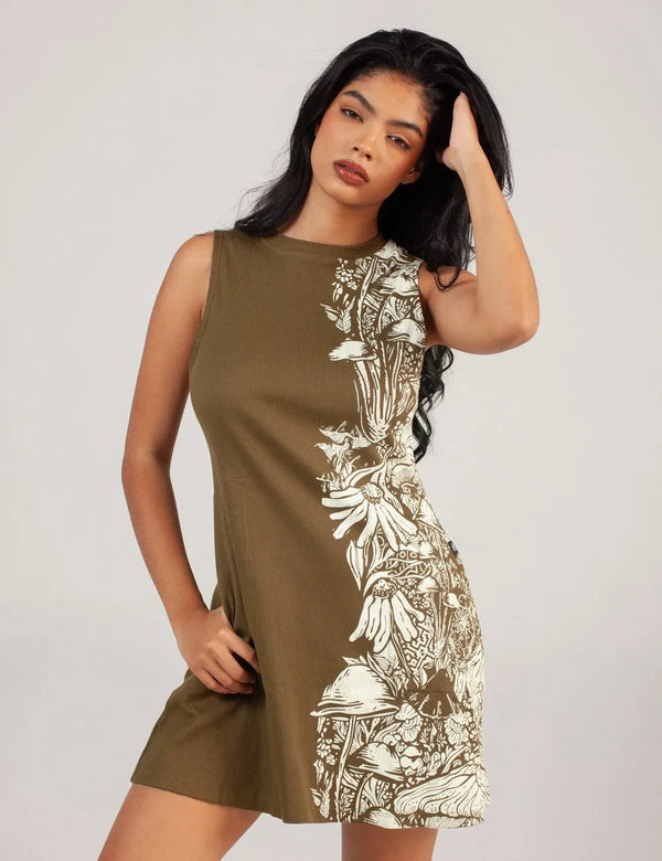 Vestido Corto cuello Alto Bioma verde militar Mujer