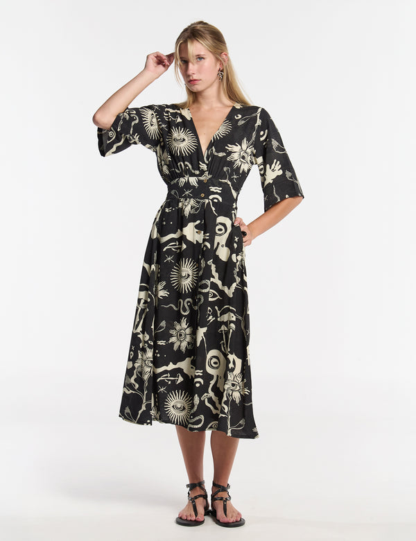 Vestido Semi Ajustada Savia negro + crudo Mujer