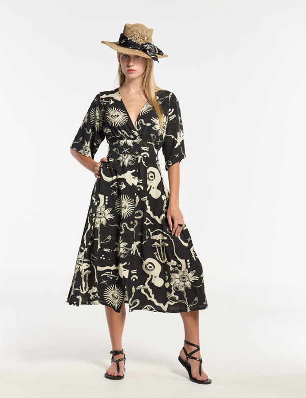 Vestido Semi Ajustada Savia negro + crudo Mujer