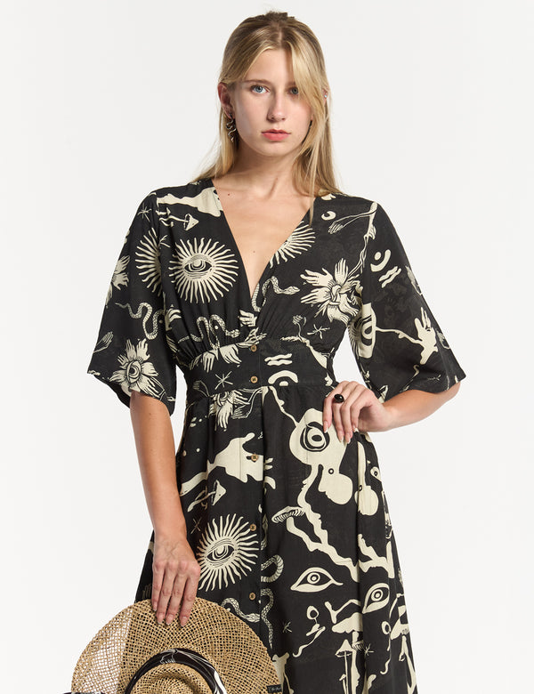 Vestido Semi Ajustada Savia negro + crudo Mujer