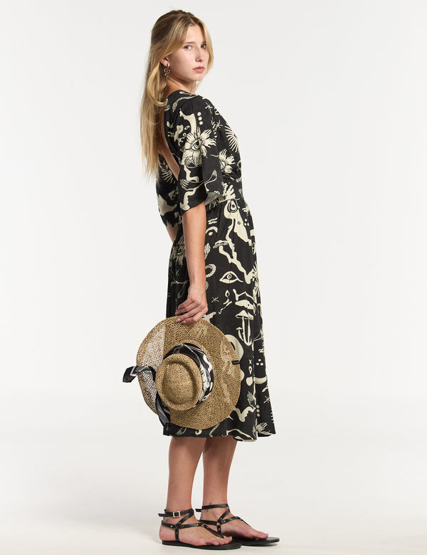 Vestido Semi Ajustada Savia negro + crudo Mujer