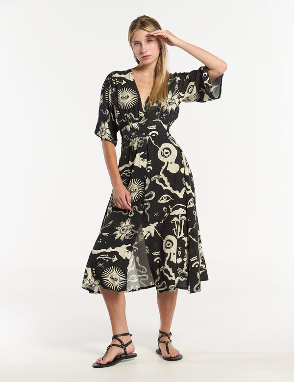 Vestido Semi Ajustada Savia negro + crudo Mujer