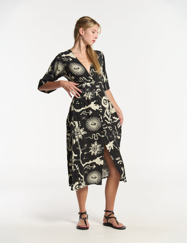 Vestido Semi Ajustada Savia negro + crudo Mujer