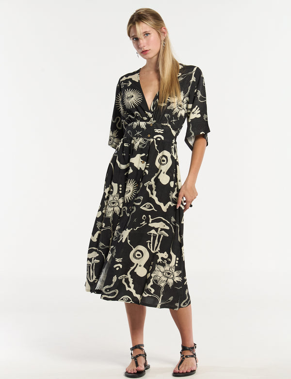 Vestido Semi Ajustada Savia negro + crudo Mujer