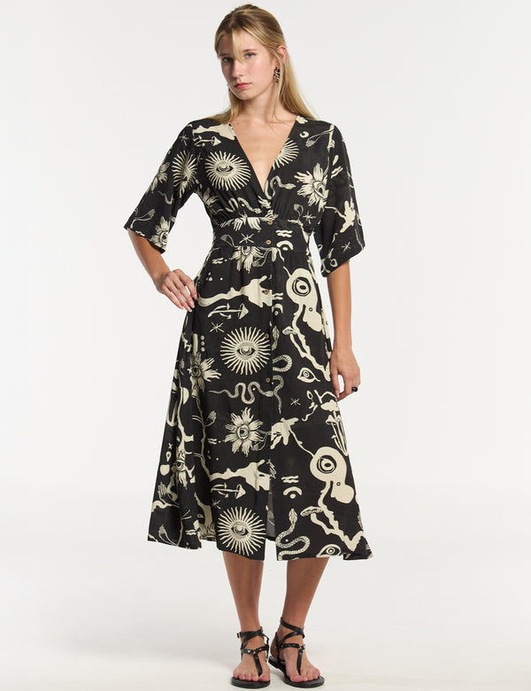 Vestido Semi Ajustada Savia negro + crudo Mujer