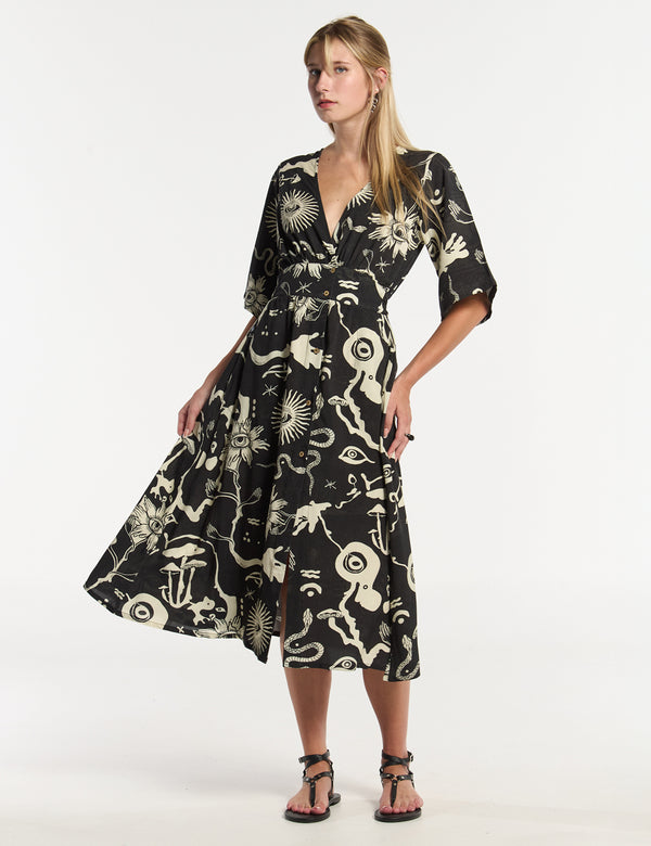 Vestido Semi Ajustada Savia negro + crudo Mujer
