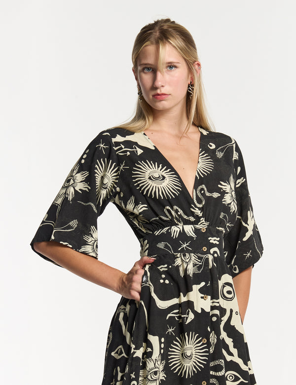 Vestido Semi Ajustada Savia negro + crudo Mujer